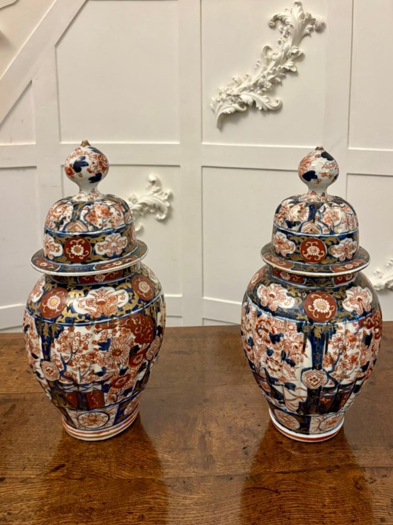 Pair of Quality Antique Japanese Imari Lidded Vases